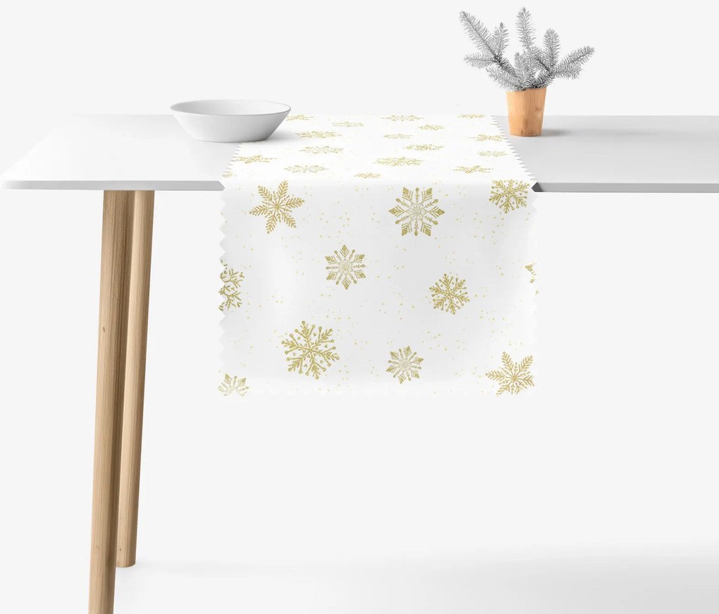 Goldea behúň na stôl teflónový - zlaté snehové vločky 50x120 cm