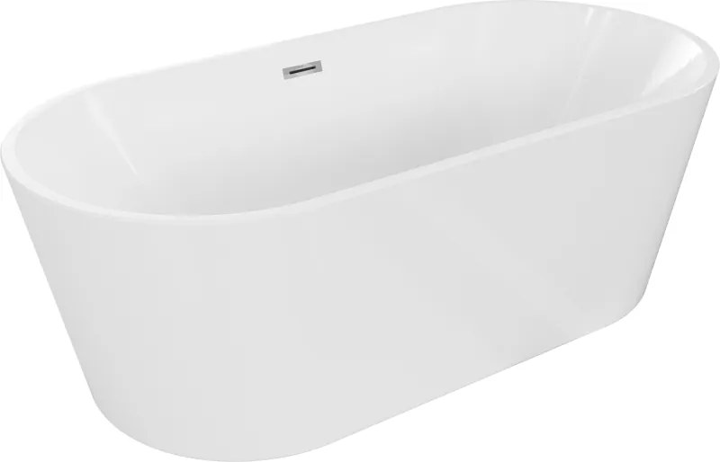 Mexen Luna, voľne stojaca vaňa 180 x 80 cm, biela, chrómový prepad, 52031808000-01
