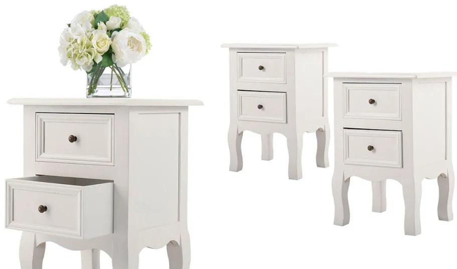 Set 2 nočných stolíkov, biely
