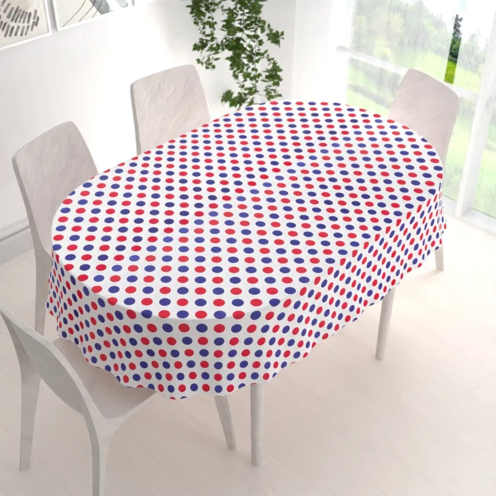 Biante Bavlnený oválny obrus Sandra SA-242 Červené a modré bodky 120x160 cm