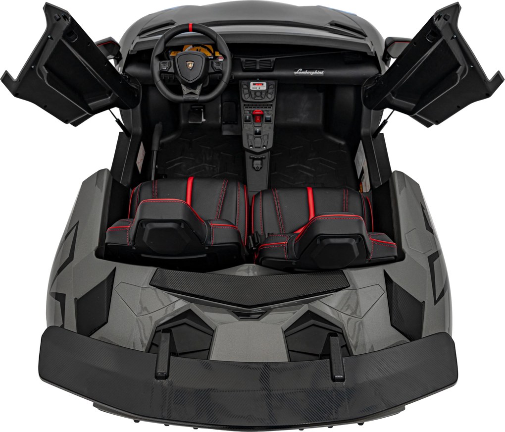 Ramiz Lamborghini Aventador SV batéria pre 2 deti Sivá + Bezkartáčový motor + Nafukovacie kolesá + LED audio