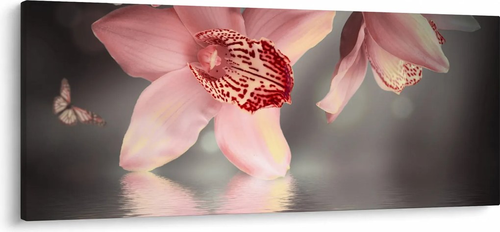 Obraz - Kvety a motýľ (120x50 cm)