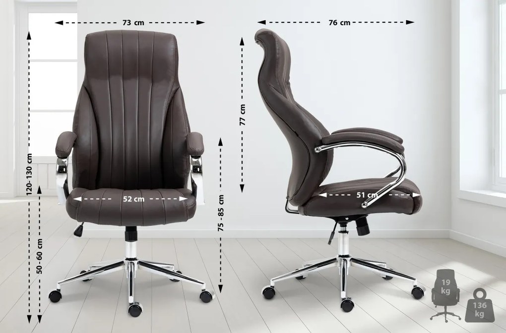 Kancelárska stolička Wigan - koža - Hnedá