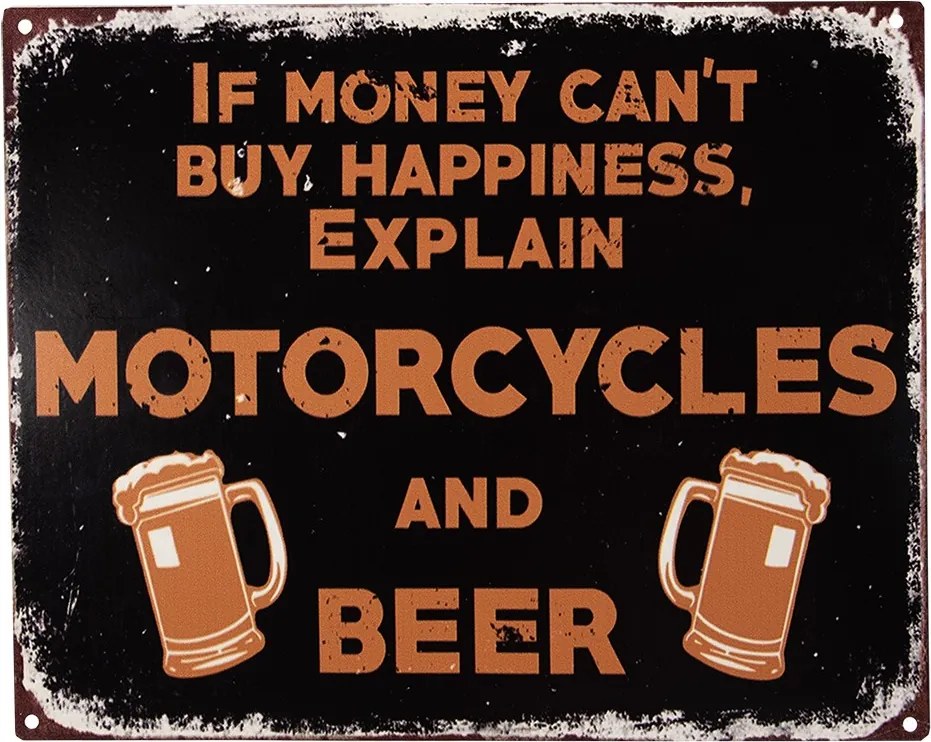 Čierna antik nástenná kovová ceduľa Motorcycles - 25*1*20 cm