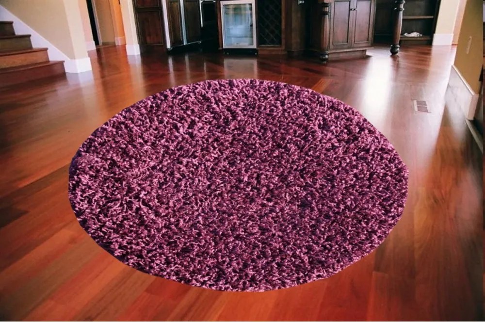 Kusový koberec Shaggy vlas 50mm fialový kruh, Velikosti 100x100cm