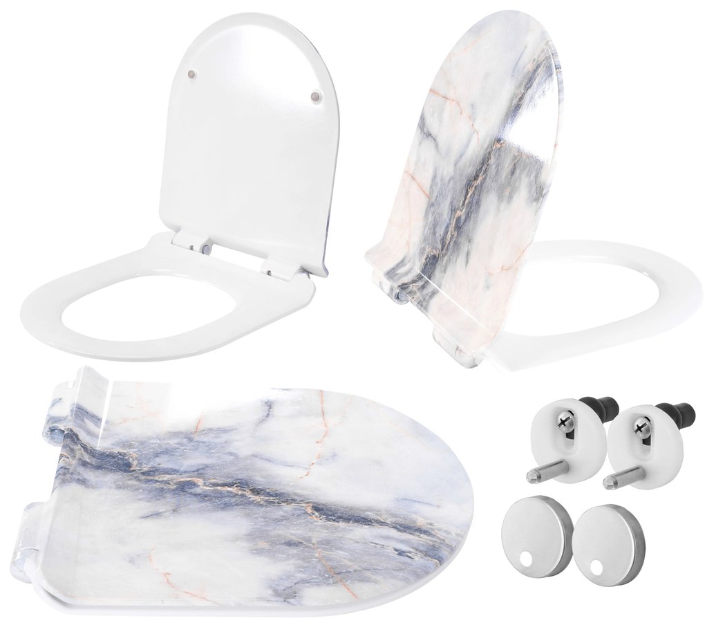 Rea Carlo Granit Shiny, SLIM toaletné WC sedadlo s pomalým zatváraním 410x365 mm, duroplast, soft-close, imitácia kameňa, REA-C4520