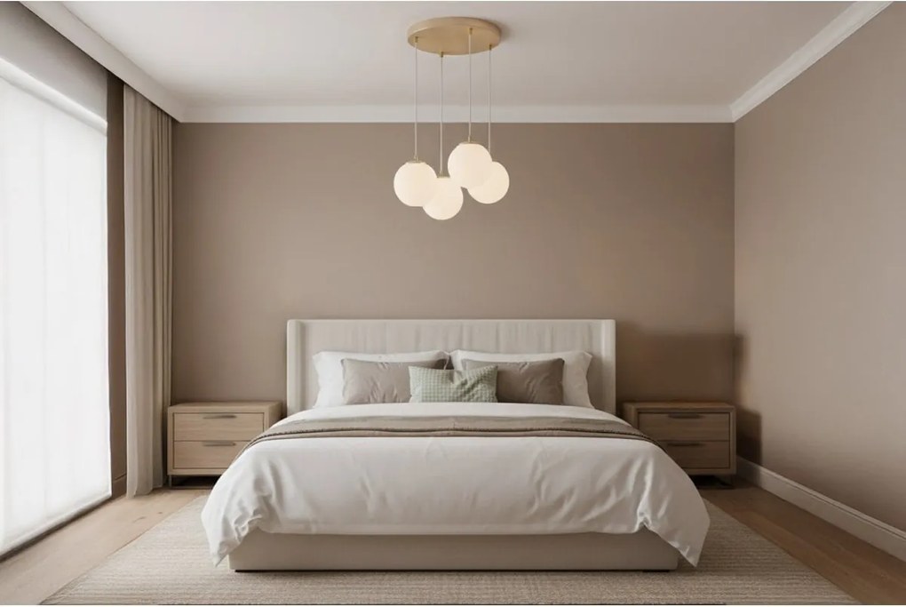 Závesné svietidlo Florence, 4x biele sklenené tienidlo, g/be, o