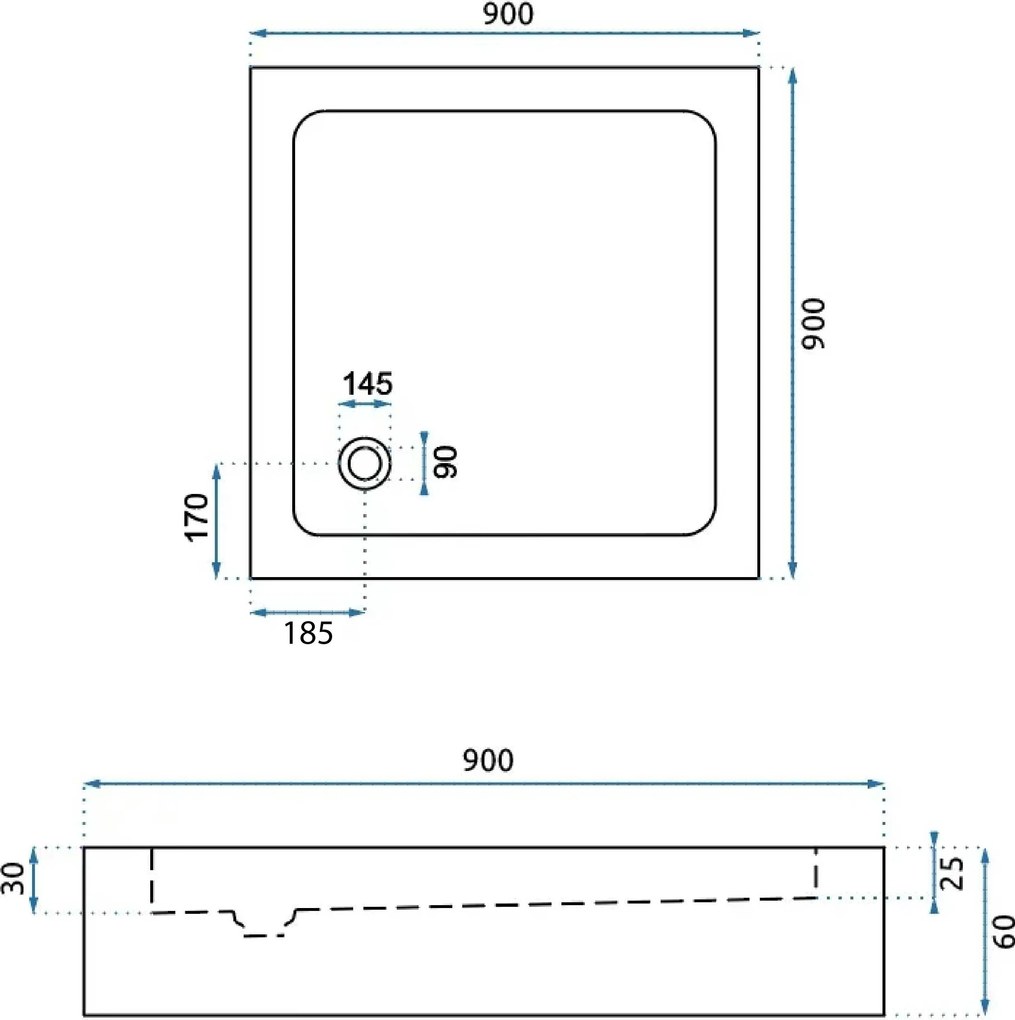 Rea Savoy, sprchová vanička 90x90x6 cm + sifón s chrómovou krytkou, čierna lesklá, REA-K4803