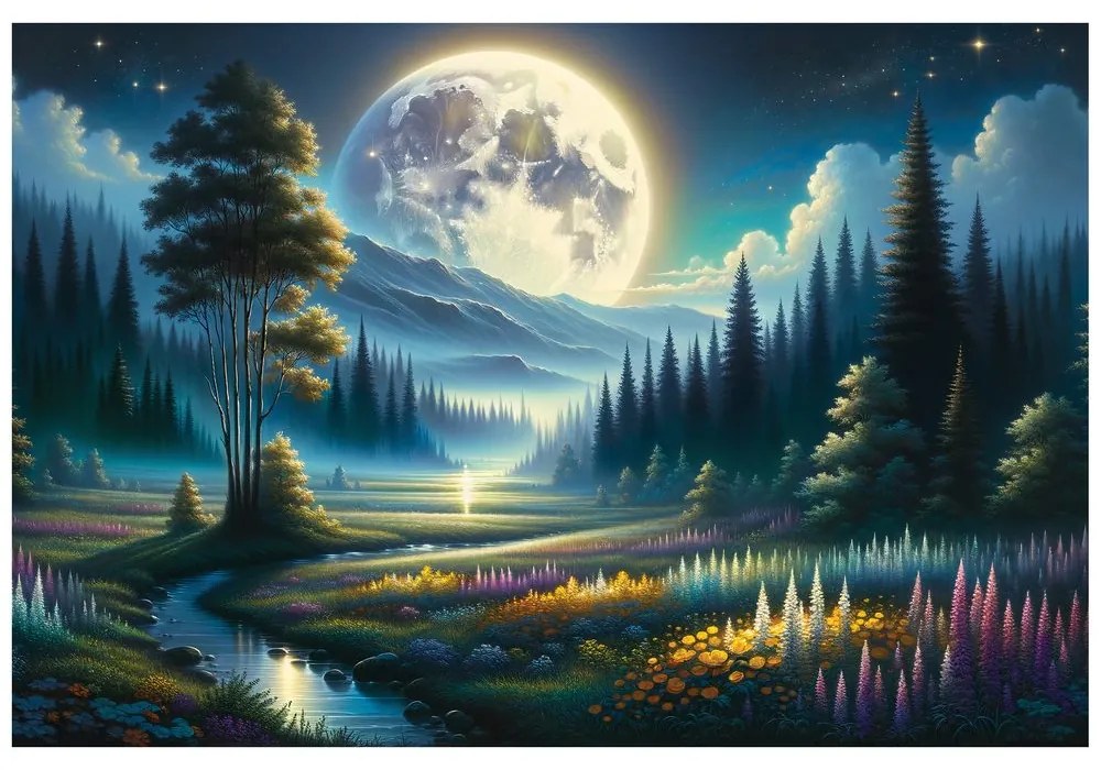 Tapeta čarovná nočná krajina s mesiacom