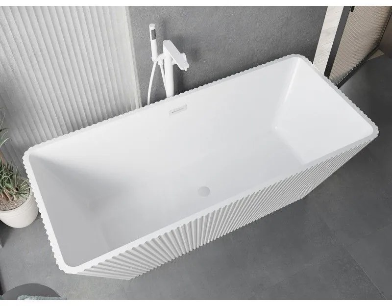 Mexen Tava, voľne stojaca ryhovaná vaňa 170 x 75 cm, biela lesklá, biely prepad, 52851707500-20