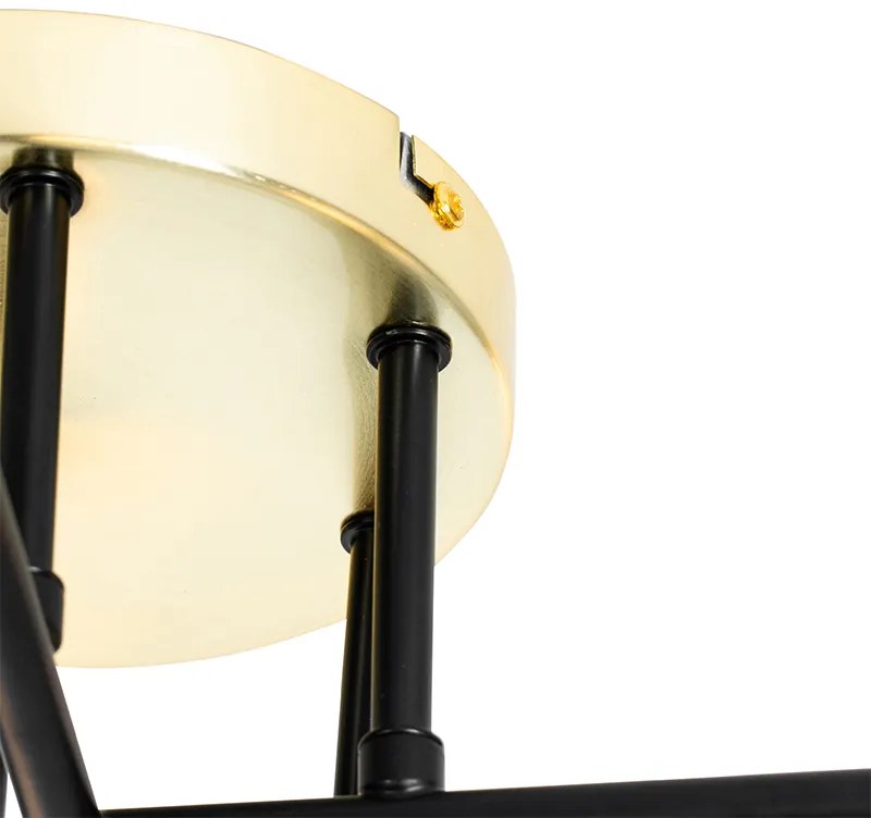 Stropné svietidlo čierne so zlatom a opálovým sklom 6-žiarovkové - Lynn