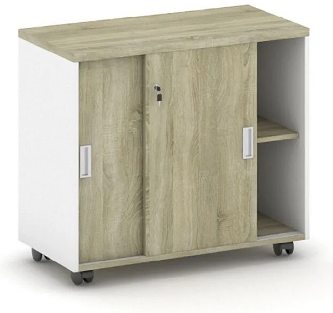 Kancelárska zasúvacia skrinka na kolieskach MIRELLI, 800 x 420 x 750 mm, biela / dub sonoma