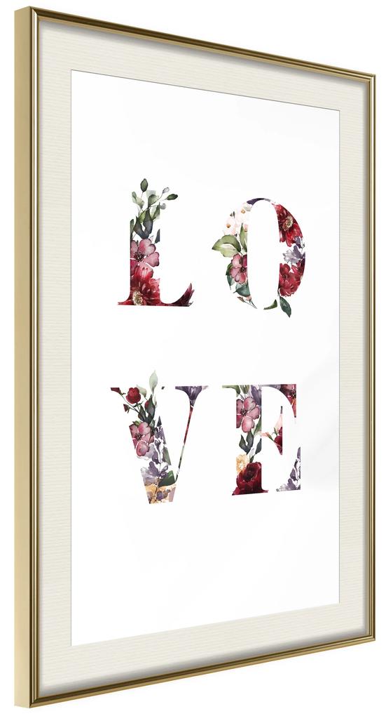 Artgeist Plagát - Love in Flowers [Poster] Veľkosť: 20x30, Verzia: Zlatý rám s passe-partout