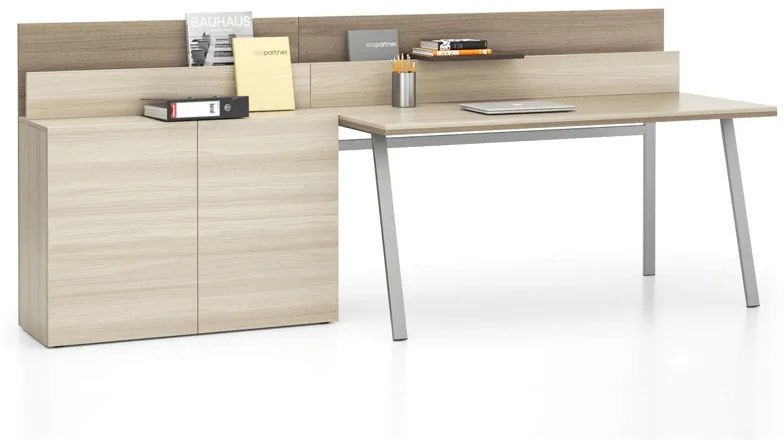 Kancelárska prístavná skrinka k stolu LAYERS, krátka, dub prírodný / dub morený