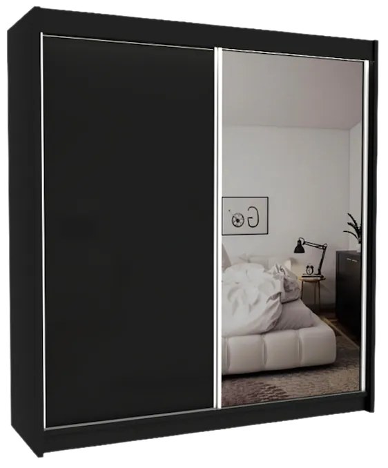 Skriňa s posuvnými dverami a zrkadlom TARRA, čierna, 200x216x61