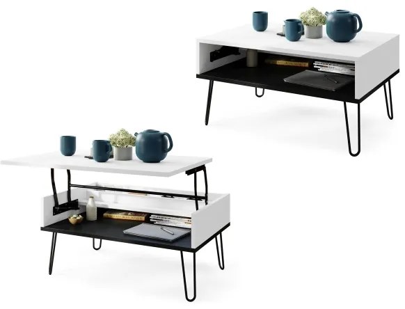 Konferenčný stôl so zdvíhacou doskou a poličkou HALIJA biela/čierna