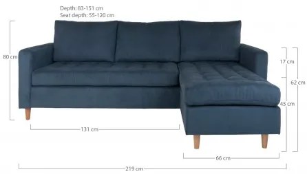 Rohová pohovka FIRENZE 219 cm manšestr, modrý House Nordic 1301511