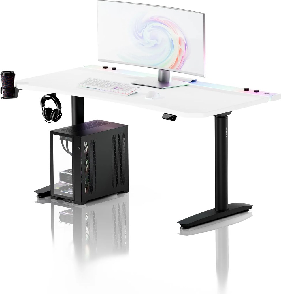 Elektrický herný stôl RGB s držiakmi, bielo-čierny, 160 cm: Diablo X-Forge 1600