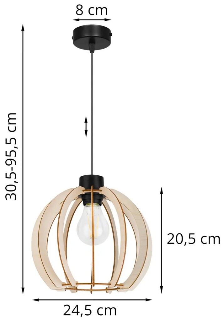 Závesné svietidlo Timber 9, 1x drevené tienidlo