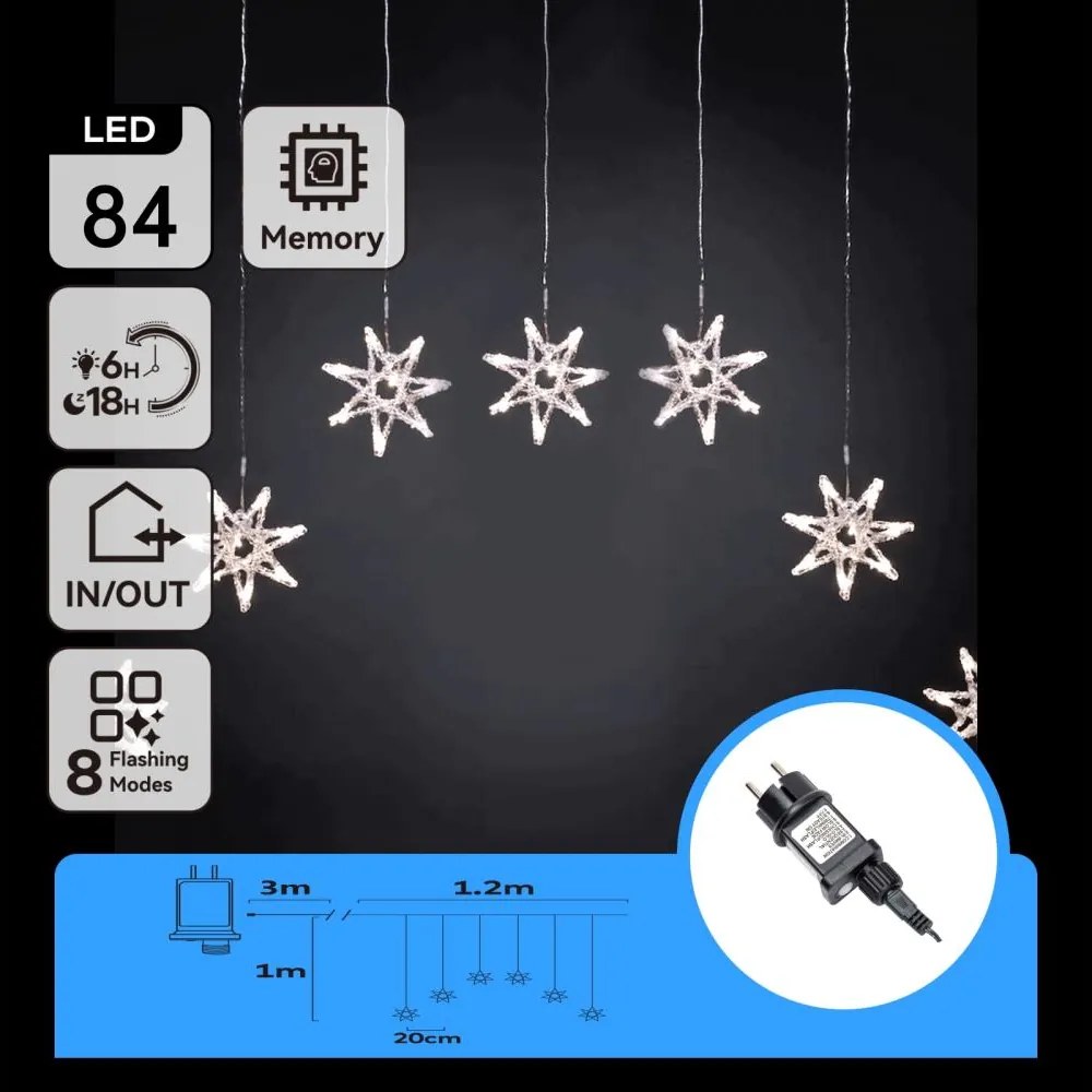 Aigostar - LED vonkajší vianočný svetelný reťazec 84xLED/230V 1,2x1m IP44, studená biela, snehové vločky