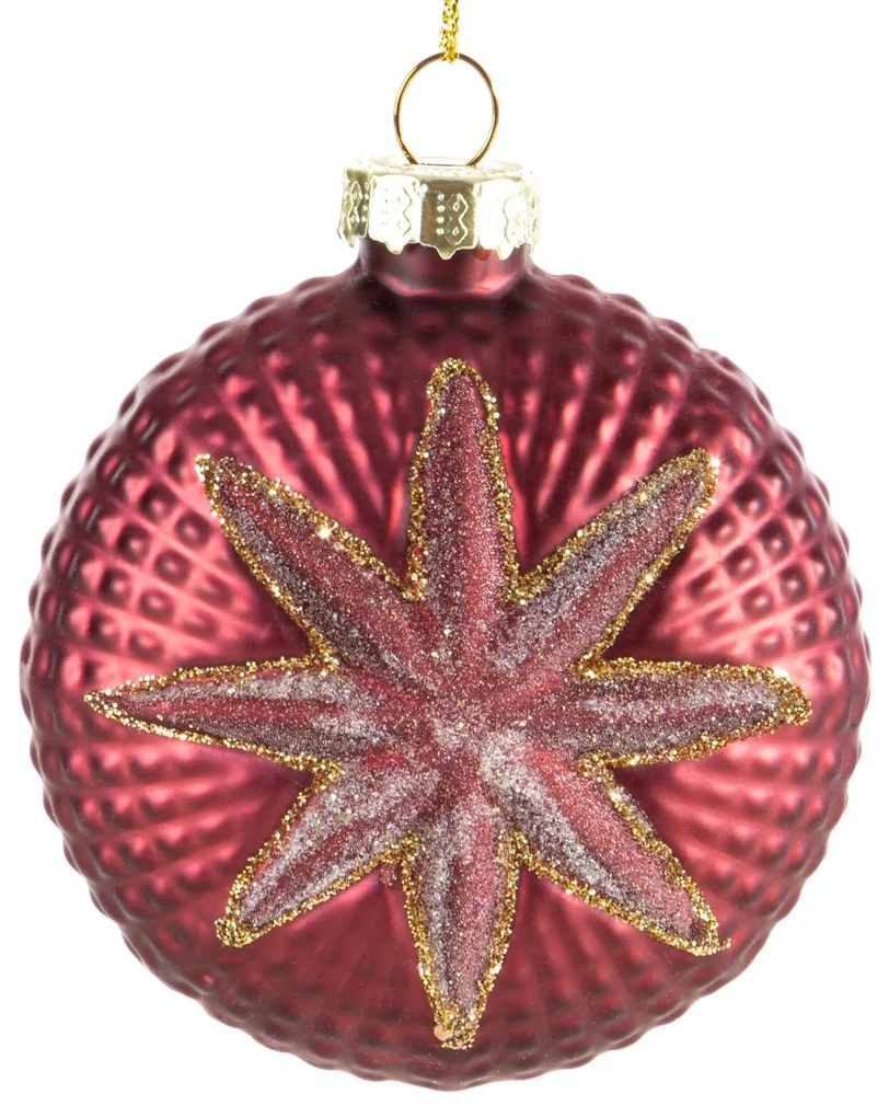 SKLENENÁ VIANOČNÁ BANKA NA STROMČEK SADA 4 KS (FI) 8 CM BORDOVÁ