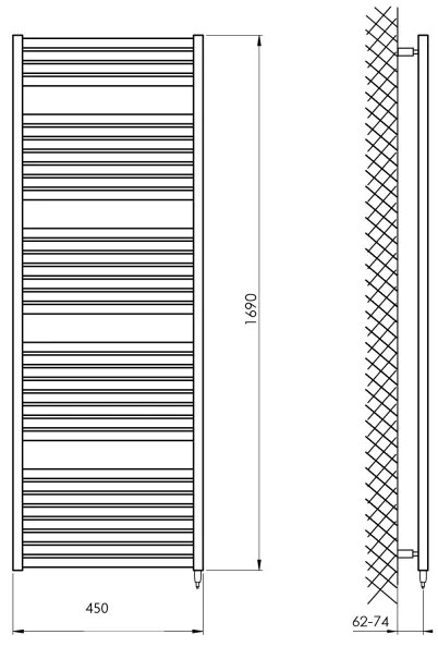 Aqualine - Kúpeľňový elektrický radiátor TONDI-E 600W/230V 169 cm matná čierna