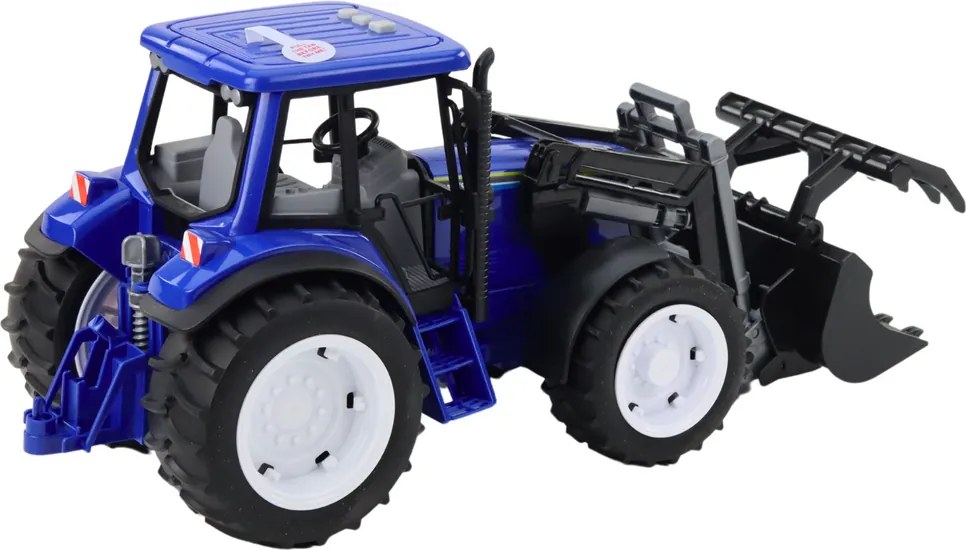 LEAN Toys Poľnohospodársky traktor s pohyblivou lyžicou Svetlá Zvuky Modrá 1:10