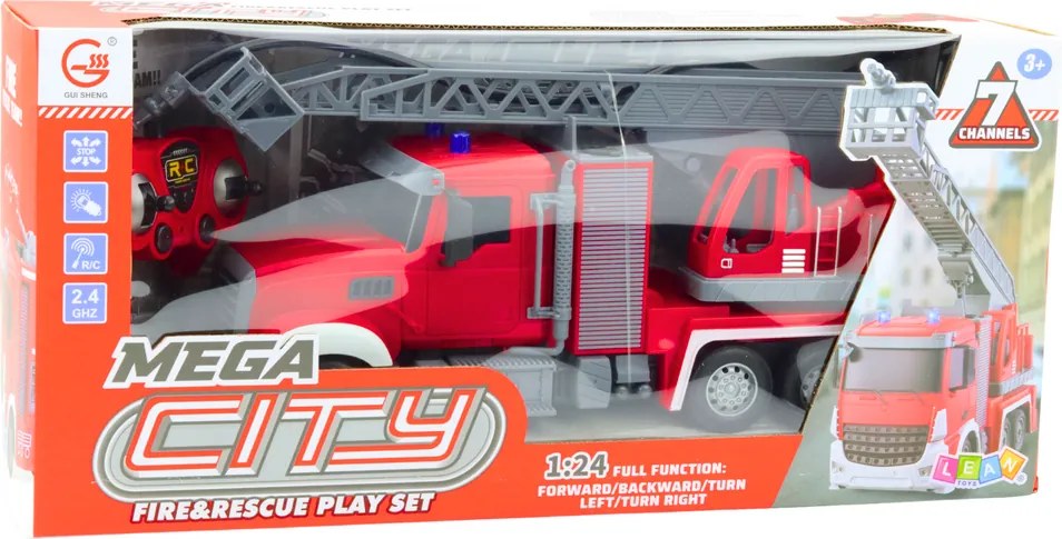LEAN Toys Hasičské auto s výložníkom na vylievanie vody 1:24