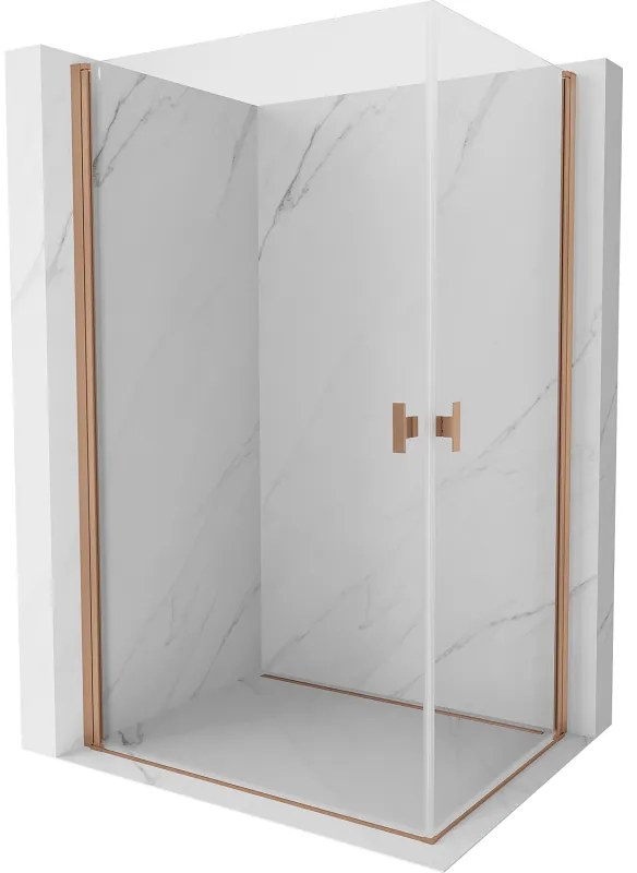 Mexen Mist-B Duo, 2-krídlový výklopný sprchový kút 100 x 70 cm, číre sklo, medený matný profil, 8A2-100-070-65-00