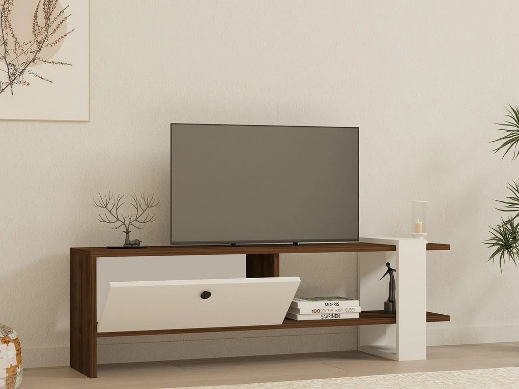 TV stolík/skrinka Dutudo (orech + biela) . Akcia -21%. Vlastná spoľahlivá doprava až k Vám domov. 1095105