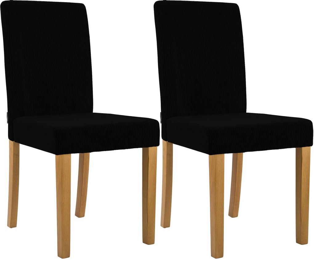 Sada 2 ks jedálenských stoličiek Ina látka cord, antik svetlá - čierna