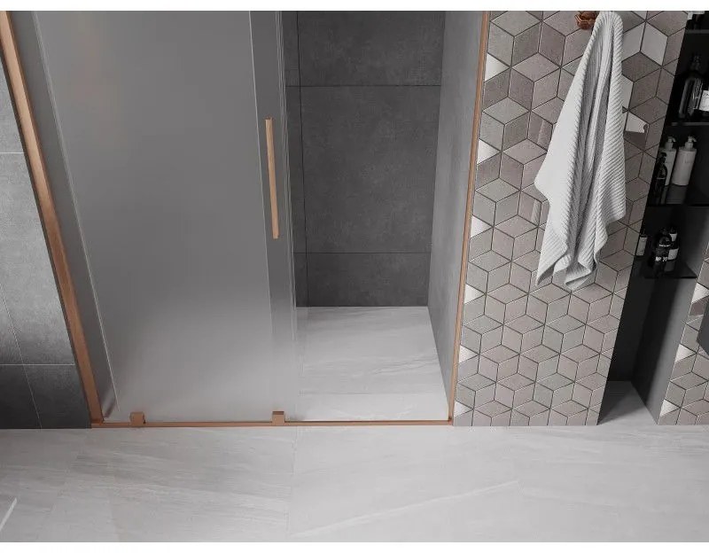 Mexen Velar, posuvné sprchové dvere do otvoru 160 cm, 8mm sklo námraza, medená matná, 871-160-000-31-65