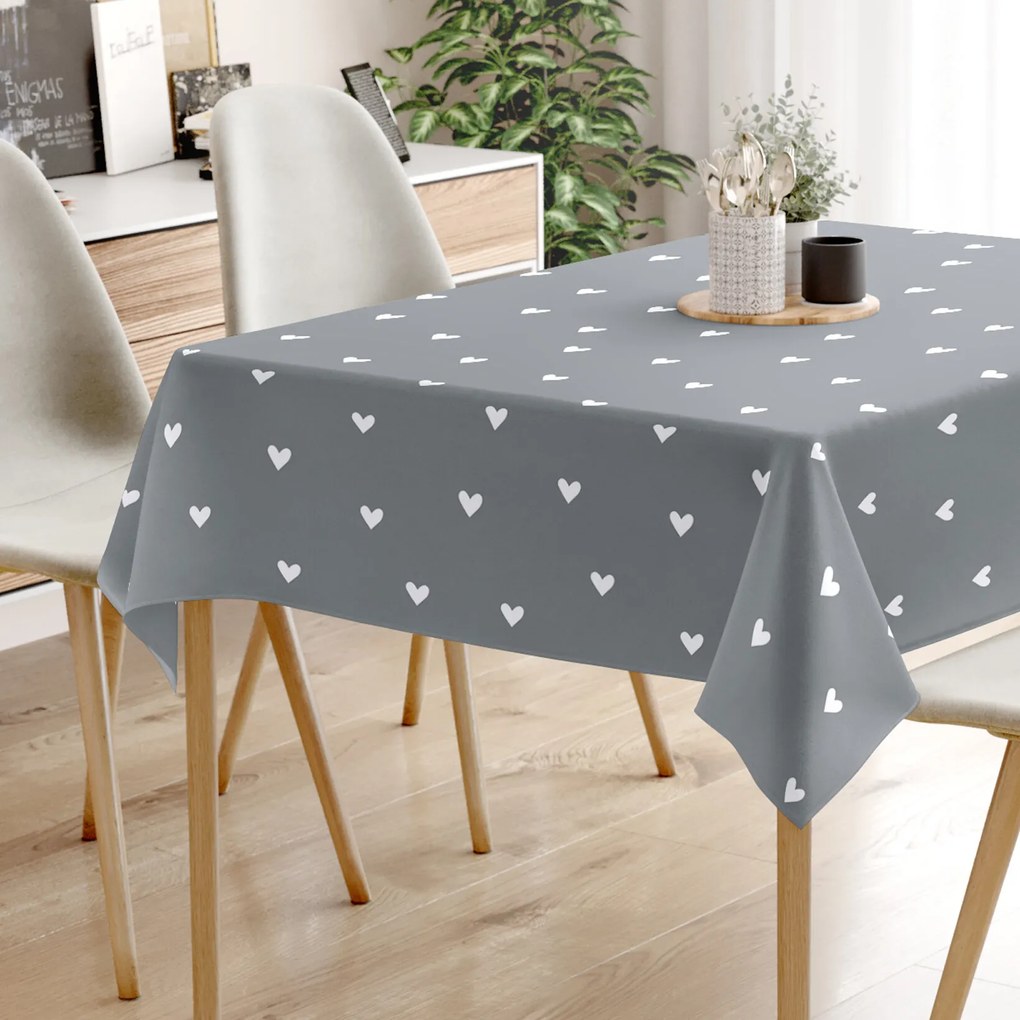 Goldea hranatý obrus 100% bavlnené plátno - srdiečka na sivom 100 x 100 cm