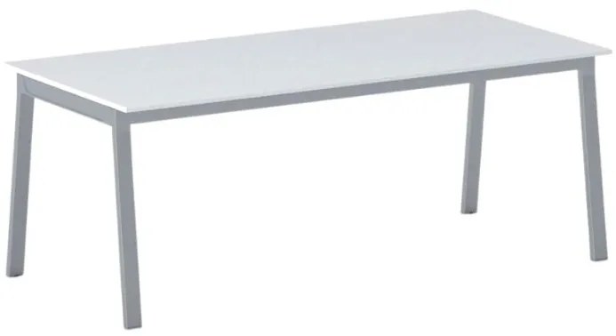 Rokovací kancelársky stôl PRIMO BASIC, 200x90 cm, sivostrieborná podnož, biela