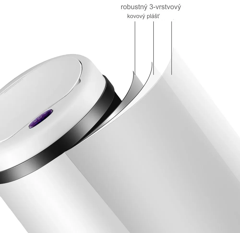 InternetovaZahrada Bezdotykový odpadkový kôš s USB 40 L - biely