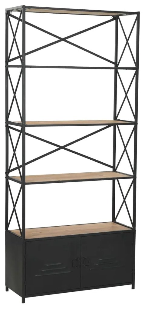 vidaXL Knižnica, masívne jedľové drevo a oceľ 80x32,5x180 cm