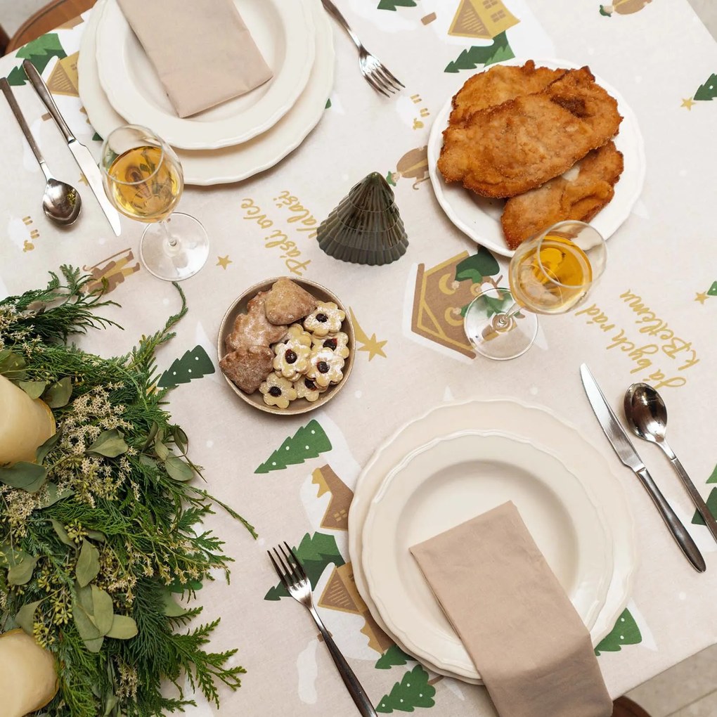 Goldea vianočný hranatý obrus 100% bavlnené plátno - pásli ovce valaši 140 x 220 cm