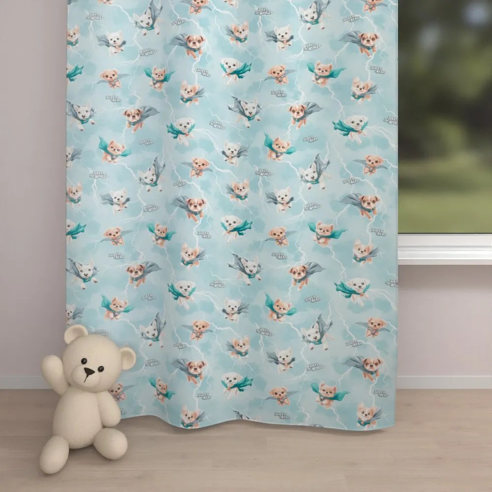 Biante Detský bavlnený záves Sandra SA-651 Psí superhrdinovia na ľadovo modrom 150x160 cm