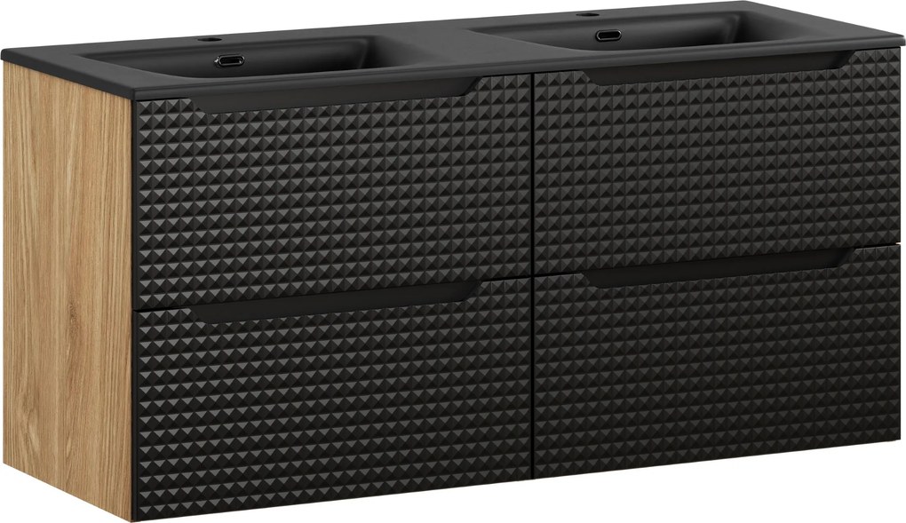 Comad Kúpeľňová skrinka s keramickým dvojumývadlom Luxor Black II 120 cm - čierna mat
