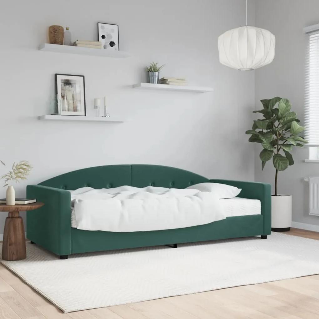Denná posteľ s matracom tmavozelená 90x200 cm zamat 3197279