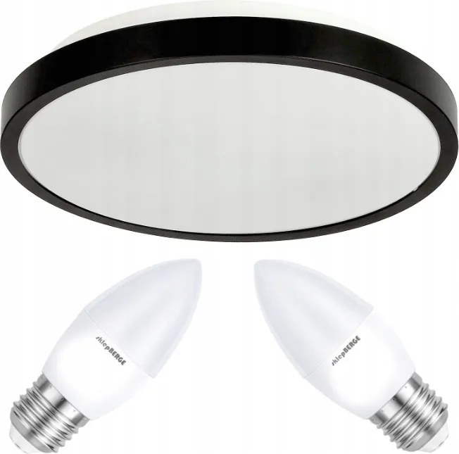 BERGE LED stropné svietidlo 2xE27 IP20 LARI-R BLACK + 2x E27 10W teplá biela sviečka