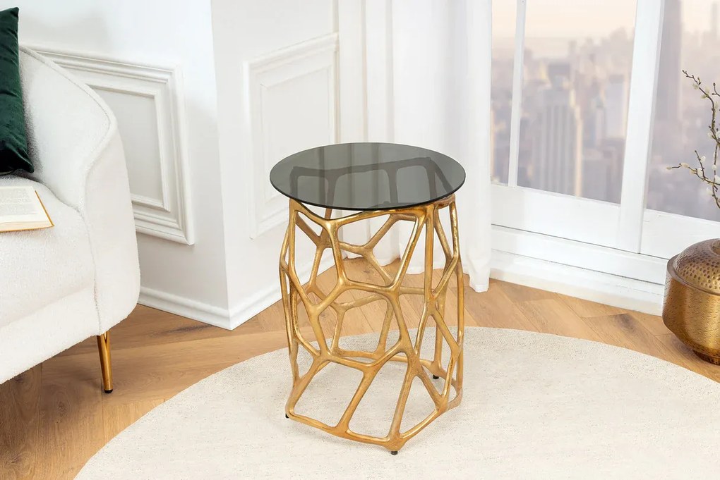Príručný stolík LIQUID GEOMETRIE 50 cm tvrdené sklo čierne zlato
