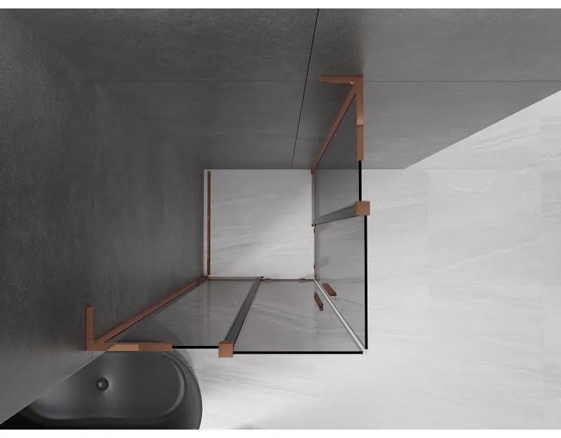 Mexen Velar L Duo, sprchový kút s posuvnými dverami 100 x 100 cm, 8mm šedé sklo, ružové zlato, 871-100-100-02-43-60
