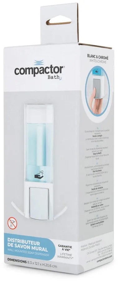 Biely nástenný dávkovač mydla 500 ml – Compactor