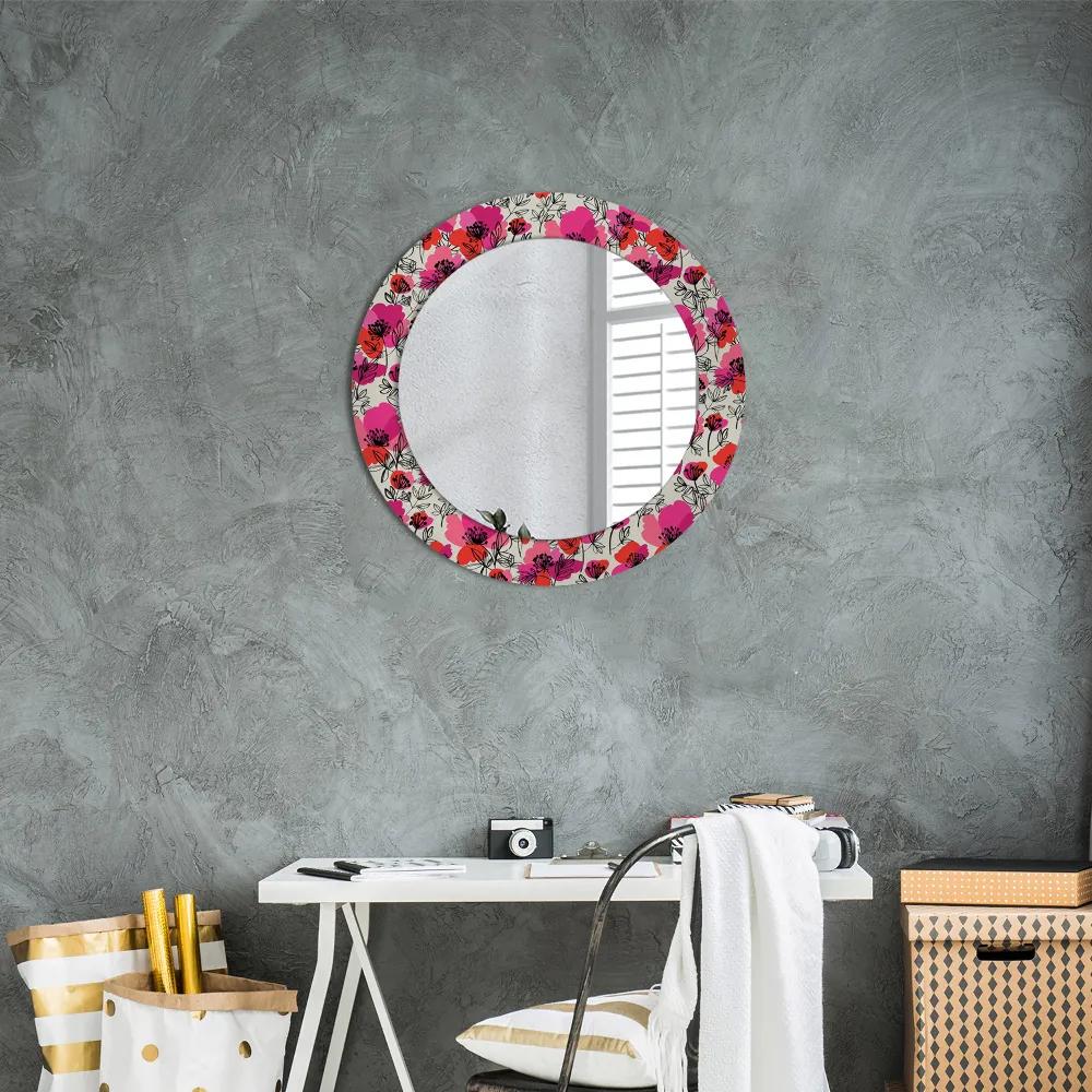 Okrúhle ozdobné zrkadlo Ružové maky fi 60 cm