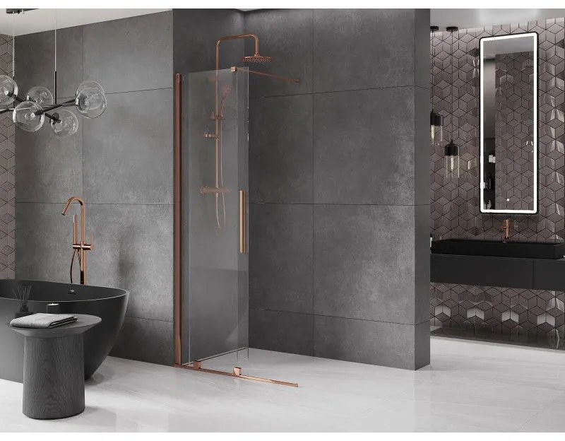 Mexen Velar, posuvné dvere do otvoru typ Walk-In 100 cm, 8mm číre sklo, ružové zlato, 871-100-000-03-60