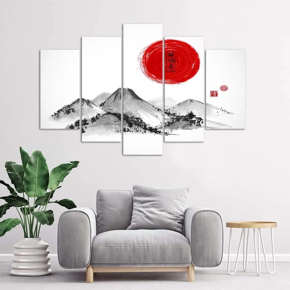 Obraz na plátně pětidílný Japonsko Hory Sun - 200x100 cm