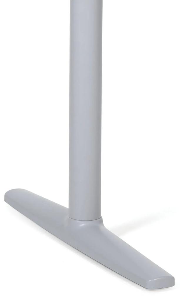Výškovo nastaviteľný stôl OBOL, elektrický, 675-1325 mm, ergonomický pravý, doska 1800x1200 mm, sivá zaoblená podnož, orech