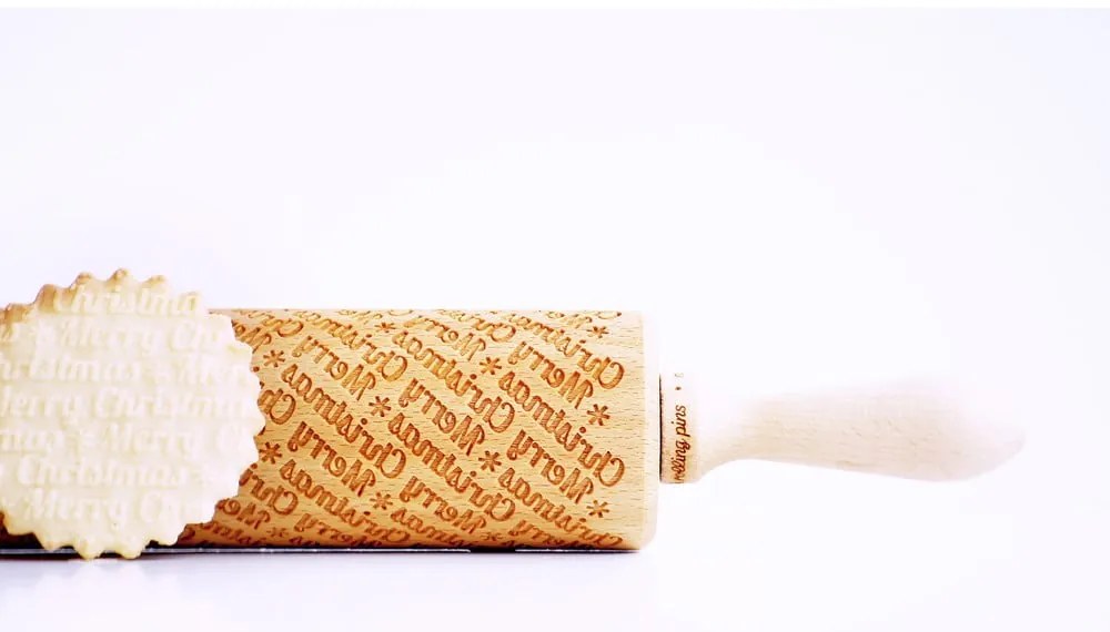 Drevený vianočný embosovaný valček na cesto Valek Merry Christmass