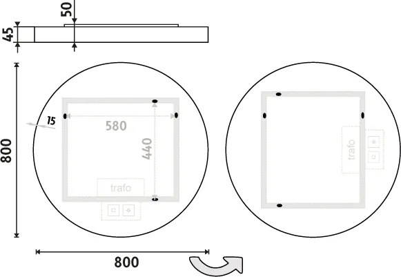 Nimco Biele LED zrkadlo pr. 800 s dvoma dotykovými senzormi - ZPB 31002RVX-05